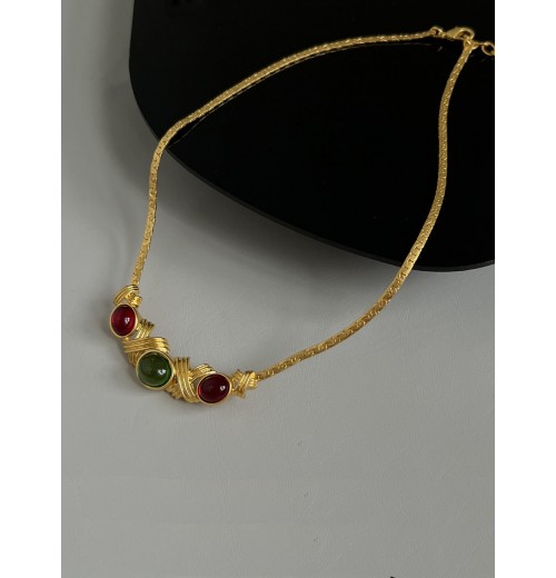 2PCS Gold Glass Rehinestone Alloy Necklace