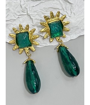  Emerald Gold Trim Alloy Earrings