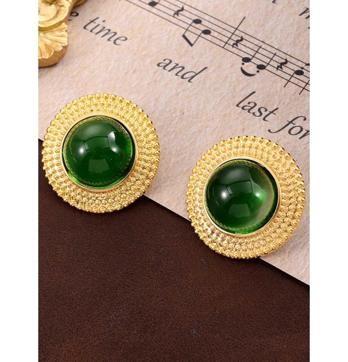  Emerald Gold Trim Alloy Earrings