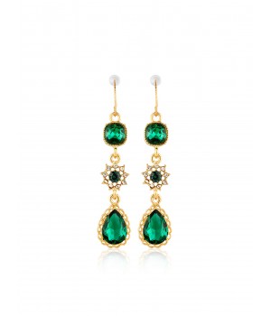 Vintage Green Gemstone Emerald Dangle Earrings