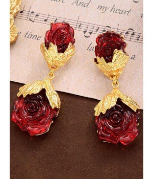 Wine Red Rose Gold Dangle Earrings