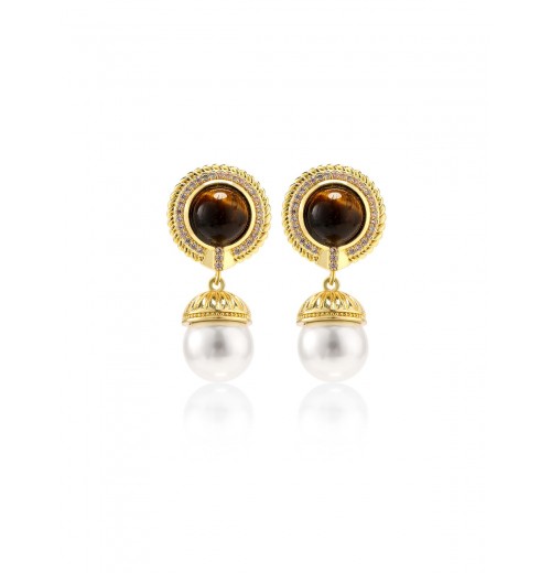 Dark Brown  Round Pearl Earrings