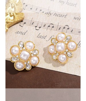 Pearl Flower Diamond Stud Earrings