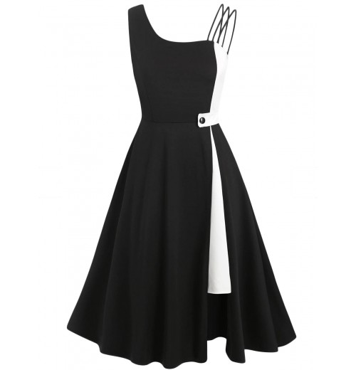 Black  Solid Spaghetti Dress