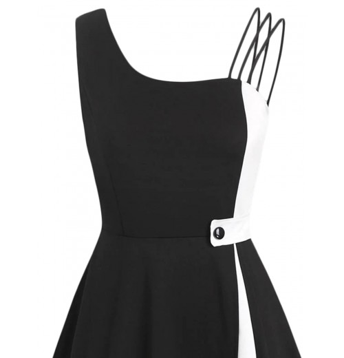 Black  Solid Spaghetti Dress