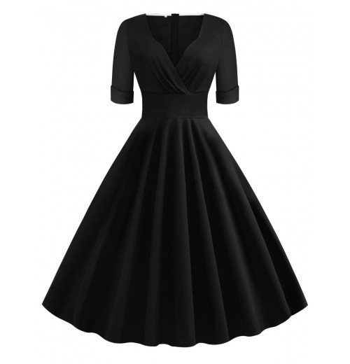  Solid Sweetheart Fold Swing Dress