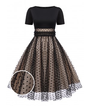 Black  Polka Dot Swing Vintage Dress