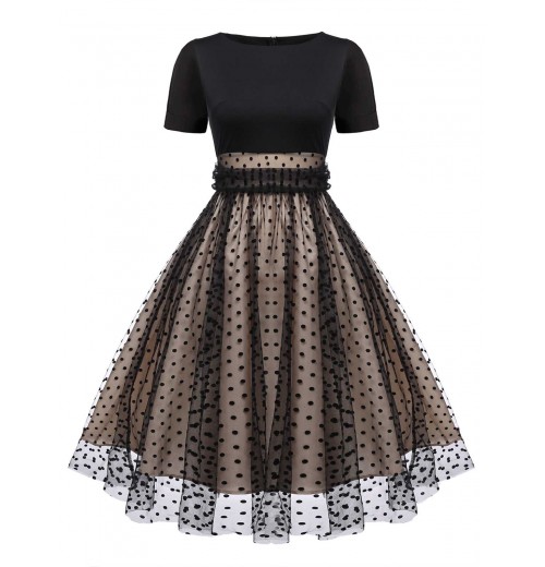 Black  Polka Dot Swing Vintage Dress