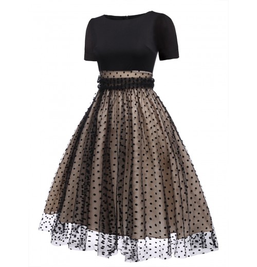 Black  Polka Dot Swing Vintage Dress