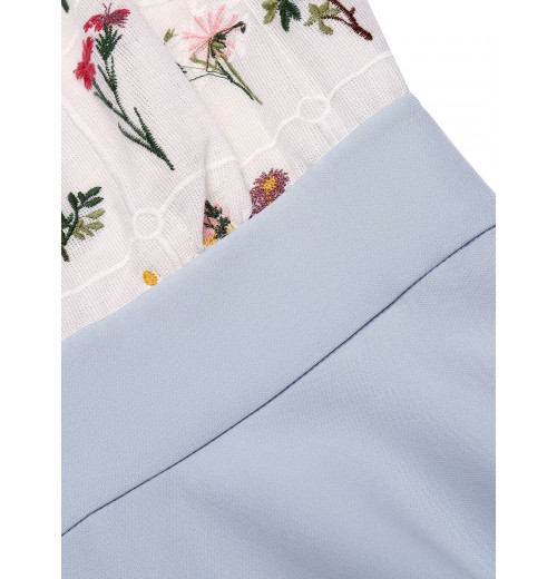 Blue  Embroidery Pockets Swing Dress