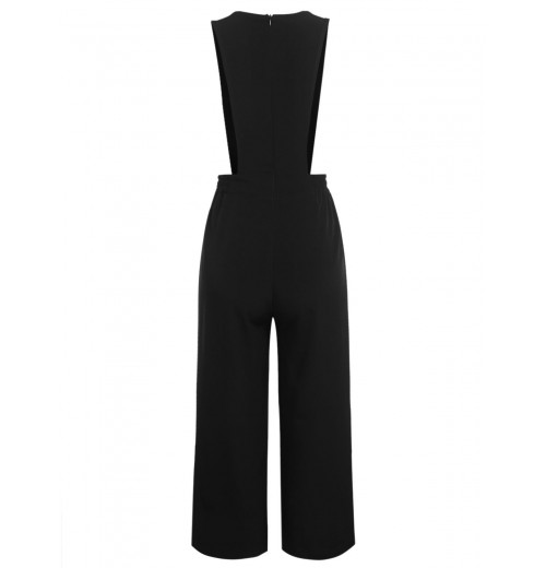 Black  Solid Suspender Pants