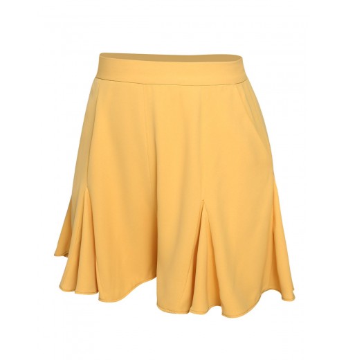 Yellow  Ruffled Pockets Shorts