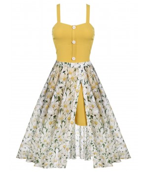 Yellow  Romper & White Floral Skirt