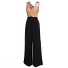 Black  Polka Dot Patchwork Belt Jumpsuit