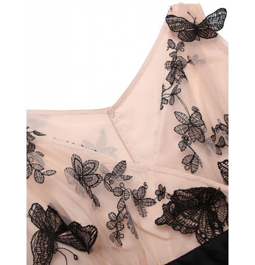 Nude  Lace Butterfly Swing Vintage Dress