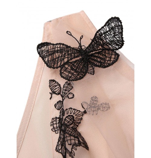 Nude  Lace Butterfly Swing Vintage Dress