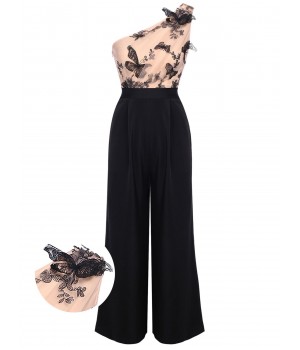  One-shoulder Lace Butterfly Jumpsuit