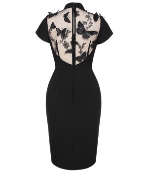 Black  Butterfly Backless Pencil Dress