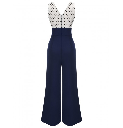  Polka Dot Patchwork Button Jumpsuit