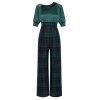 Pre-Sale Green  Plaid Patchwork Puff Jumpsuit