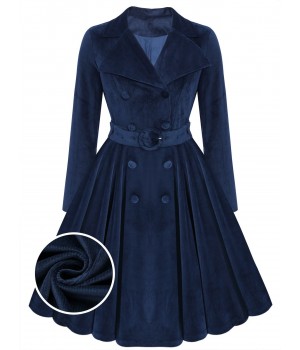 Navy Blue  Velvet Long Coat