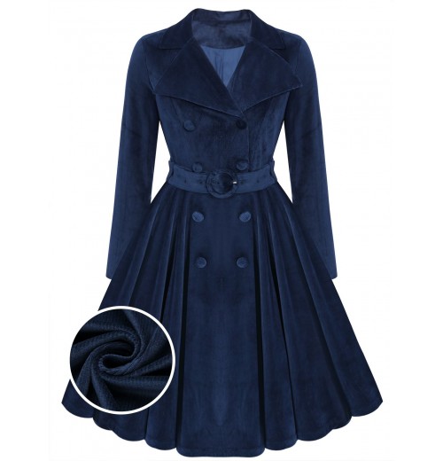 Navy Blue  Velvet Long Coat