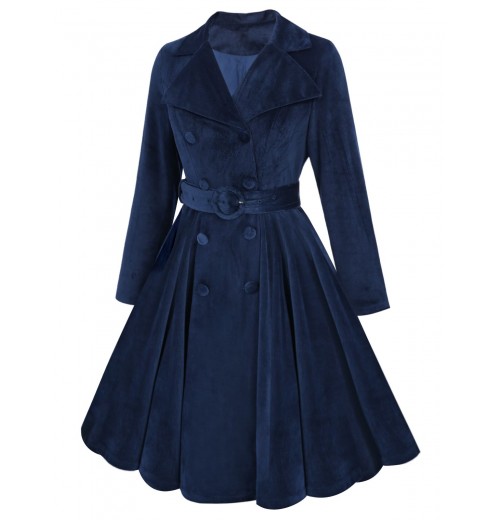 Navy Blue  Velvet Long Coat