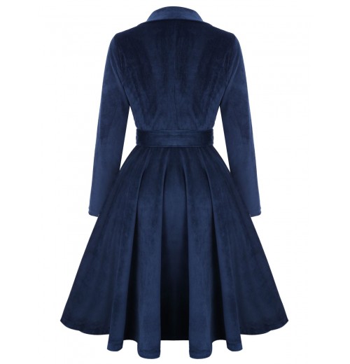 Navy Blue  Velvet Long Coat