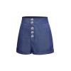 Denim Blue  Solid Buttons Shorts