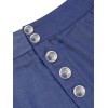 Denim Blue  Solid Buttons Shorts