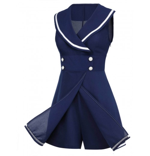 Navy Blue  Sailor Collar Romper