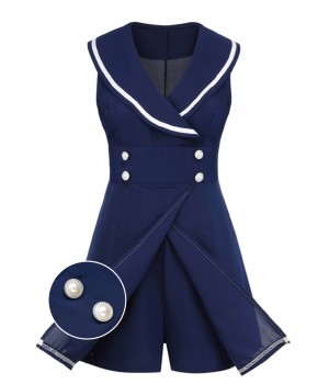 Navy Blue  Sailor Collar Romper