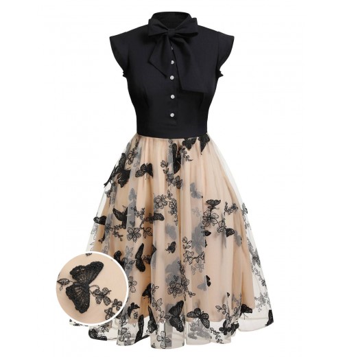 Black  Butterfly Patchwork Vintage Dress