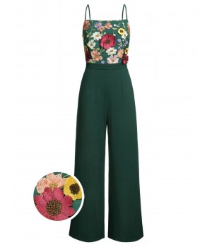 Green  3D Floral Strap Patchwork Jumpsuit