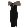 2PCS Black  Solid Dress & Plush Cape