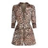 2PCS  Leopard Lapel Romper & Khaki Skirt