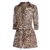 2PCS  Leopard Lapel Romper & Khaki Skirt