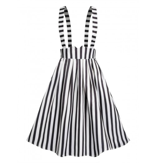 Black & White  Stripes Suspender Skirt