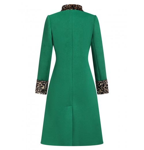 Green  Leopard Patchwork Button Coat