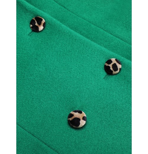 Green  Leopard Patchwork Button Coat