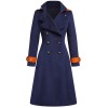 Navy Blue  Patchwork Button Coat