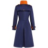 Navy Blue  Patchwork Button Coat