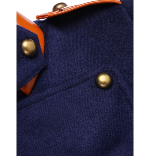 Navy Blue  Patchwork Button Coat