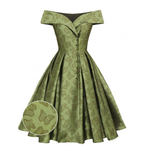 Green  Off-Shoulder Vintage Dress