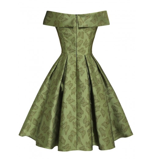 Green  Off-Shoulder Vintage Dress