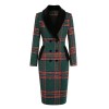 Green  Plaid Fur Collar Pencil Coat