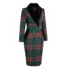 Green  Plaid Fur Collar Pencil Coat