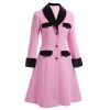 Pink  Velvet Patchwork Button Coat