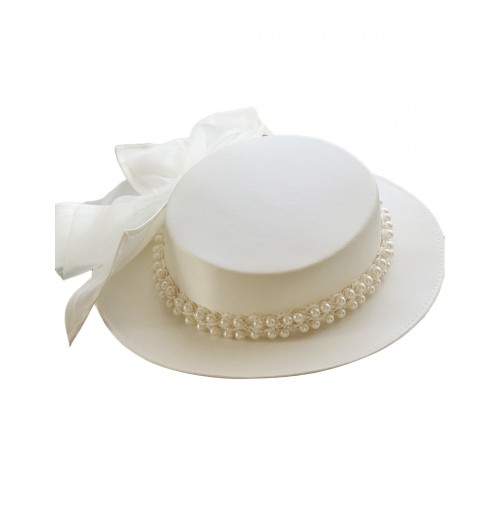 White  Pearl Bow Knot Hat