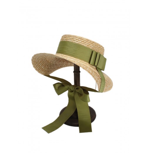  Green Ribbon Raffia Sun Hat